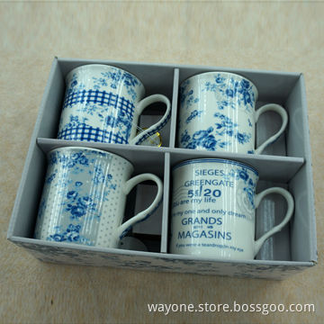 4-piece Vintage Design 9oz Mugs with Matching Display Box, Made of Fine China